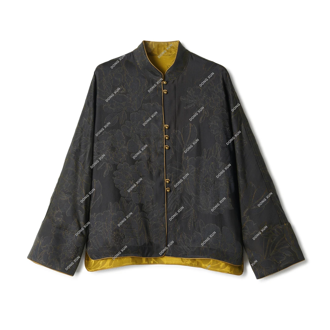 【玉宇琼楼】满分桑蚕丝 香云纱国风双面穿绿花萝短外套AW009