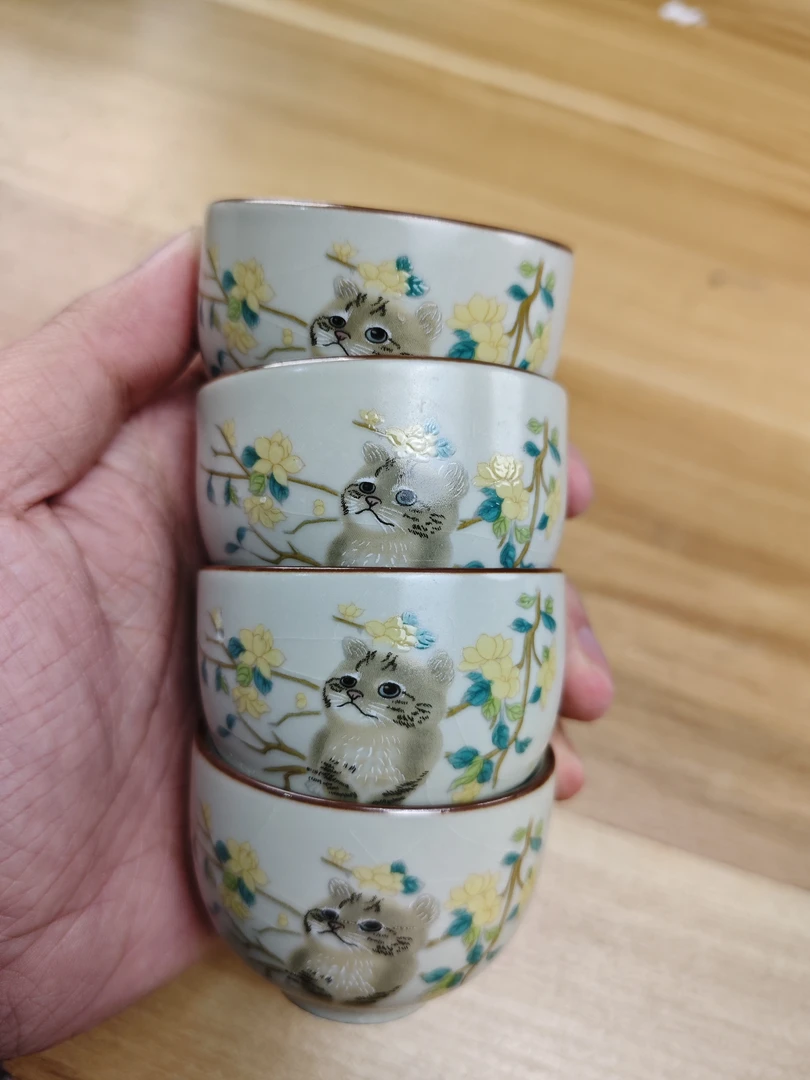 【闪购商品】小猫客杯汝窑陶瓷主人杯家用KB005