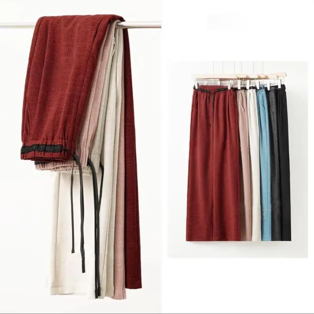 【专柜品质】新款奢华亚麻抗皱亲肤垂感高腰显瘦休闲直筒阔腿裤