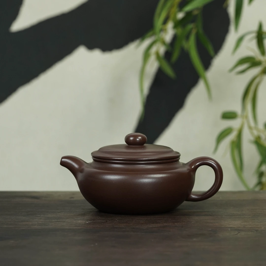 【扁腹】原矿深井底槽清 200cc手工制作 内推孔 宜兴紫砂壶