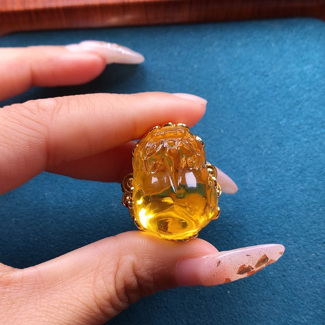 银S925镶嵌金珀戒指戒指