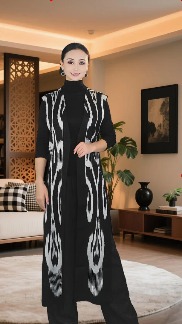 和田艾特莱斯长马甲秋冬服装外套