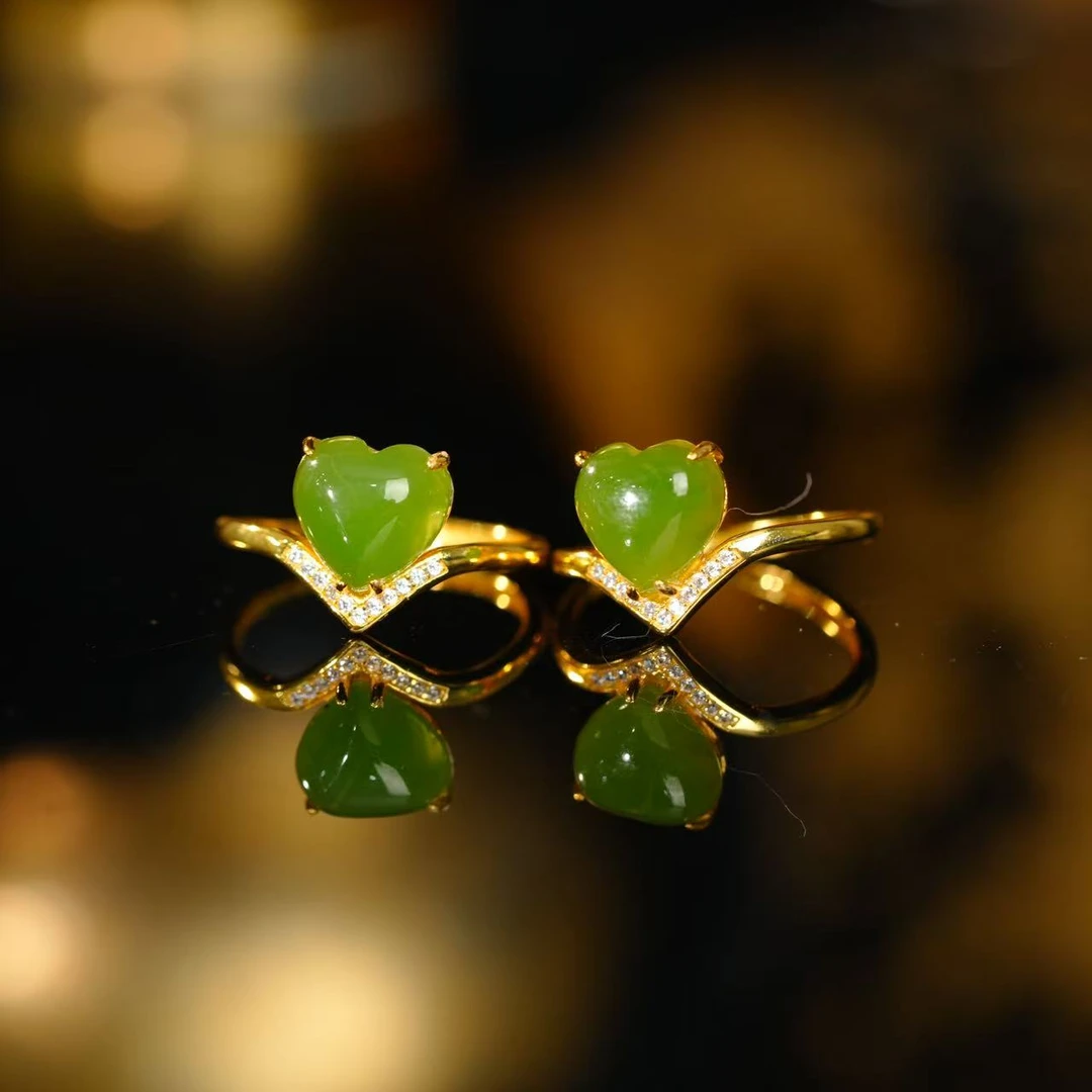 【初见珠宝】S925银和田玉屁桃戒指3-1C38X299【多样性发一件】