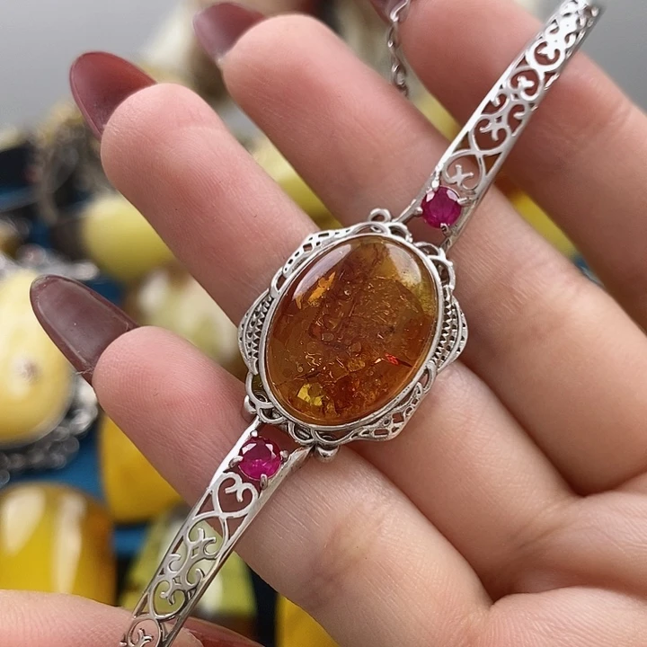 琥珀手链银S925镶嵌手链