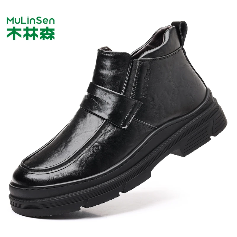 木林森切尔西靴男士马丁靴2025春秋季新款英伦风短靴潮流皮靴中帮