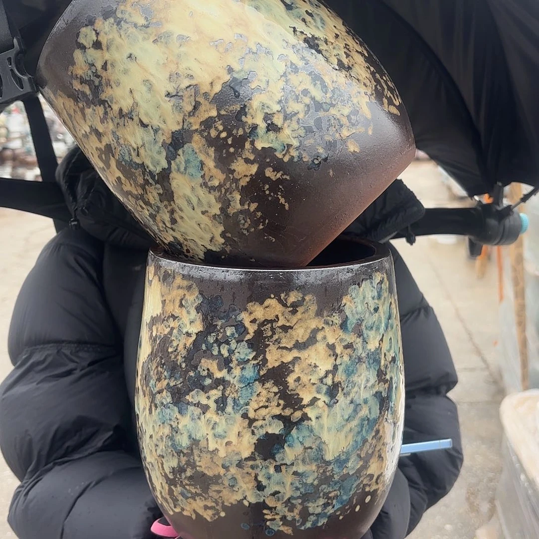 口径18高度22两个油画蛋壳胡