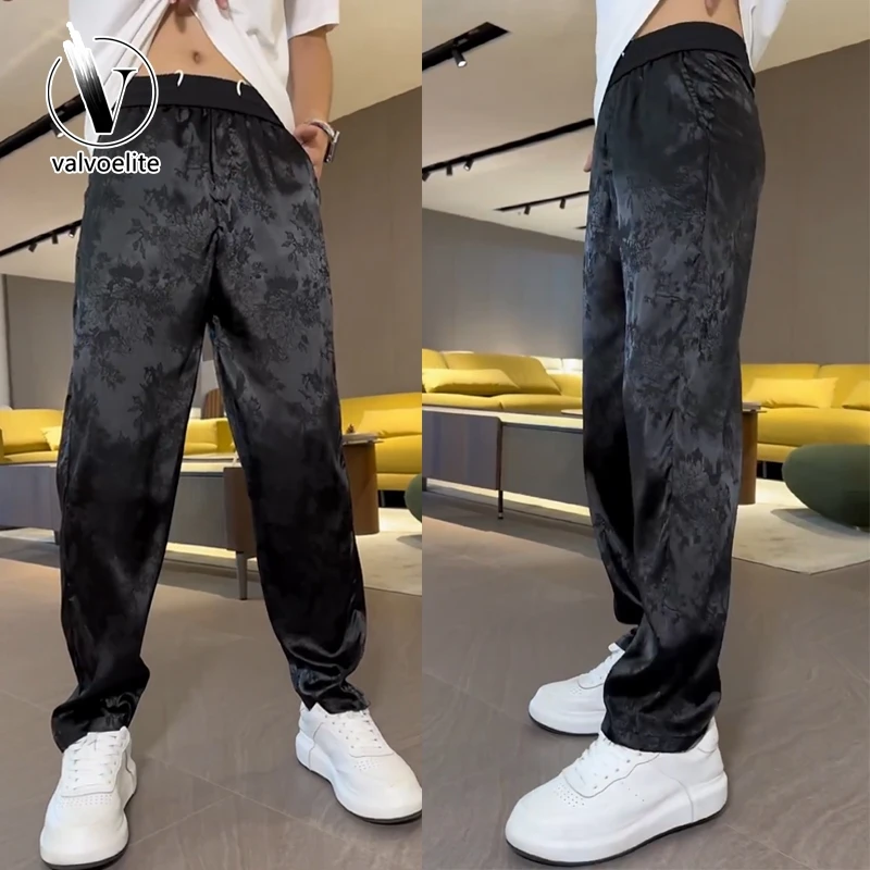VALVOELITE2024秋季新款男士宽松潮流印花休闲裤透气舒适直筒裤潮