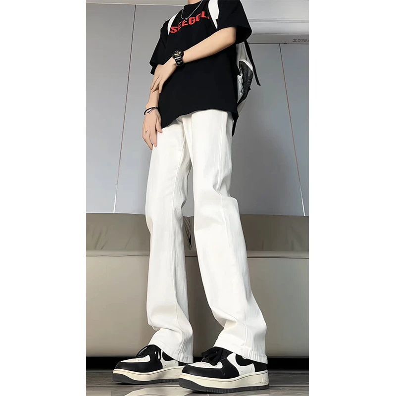 基础款弹力水洗男士牛仔裤夏季窄款显瘦微喇裤白色百搭休闲微喇裤