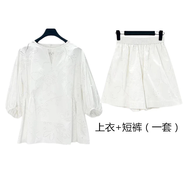 2025夏季女装新款气质镂空提花宽松圆领上衣显白百搭小衫短裤套装