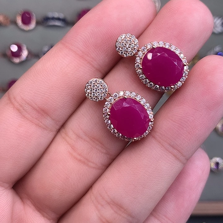 银S925镶嵌耳饰红宝石