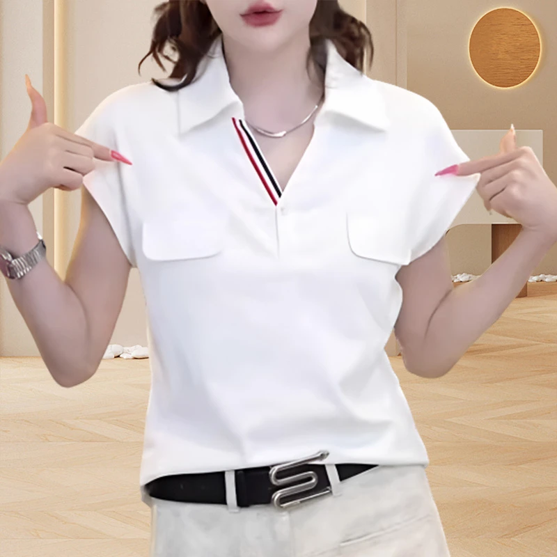 欧货翻领正肩t恤女款短袖2025夏季新款小众设计正版polo衫女短袖