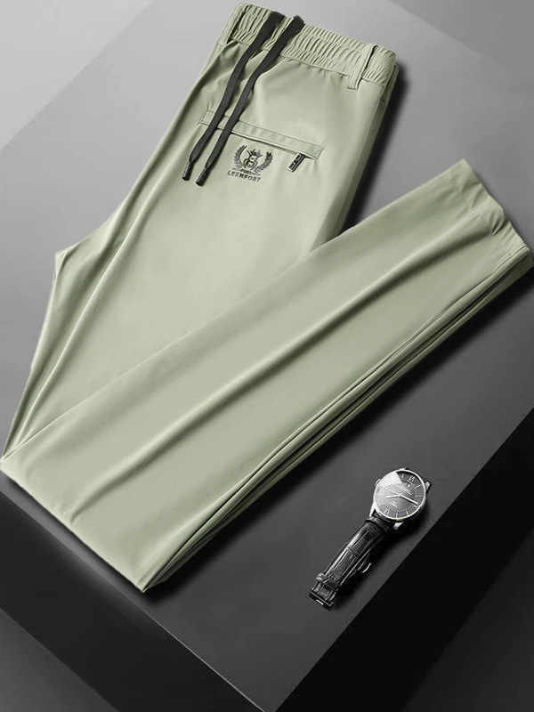 2025新款夏季男士潮流时尚冰丝薄款休闲裤男抽绳弹力免烫抗皱长裤