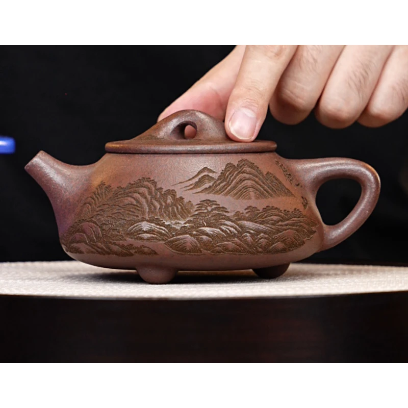 宜兴紫砂 观山石瓢壶冒汗泥 高运