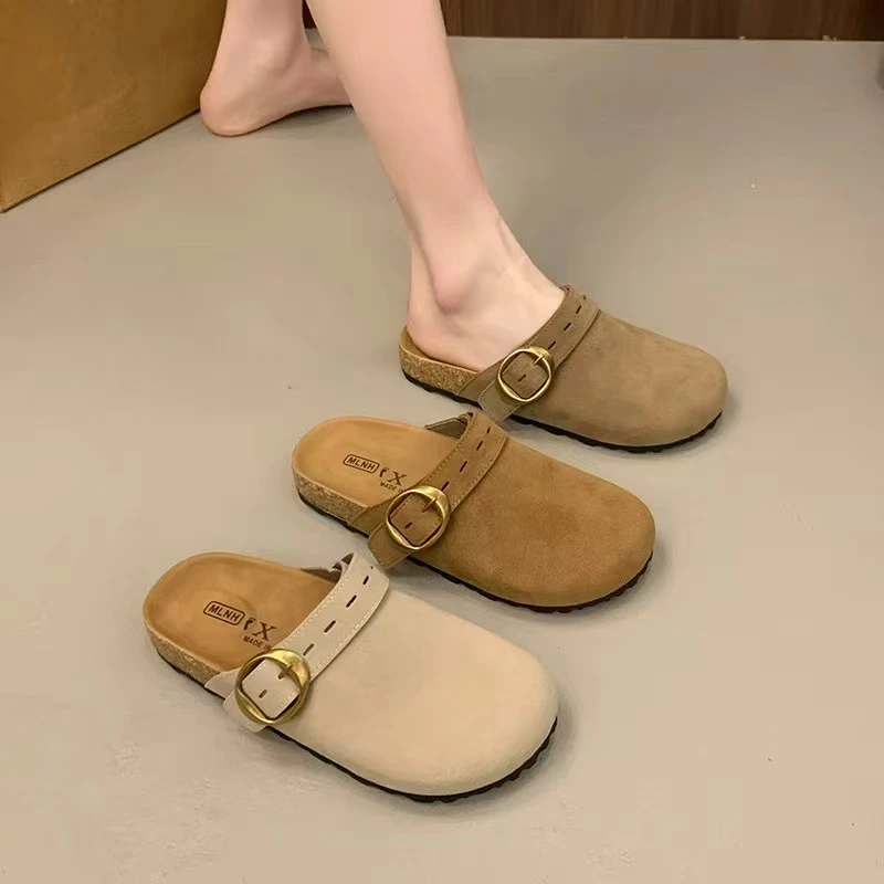 网红复古新款厚底勃肯外穿懒人包头拖鞋906(脚宽脚胖拍大一码)