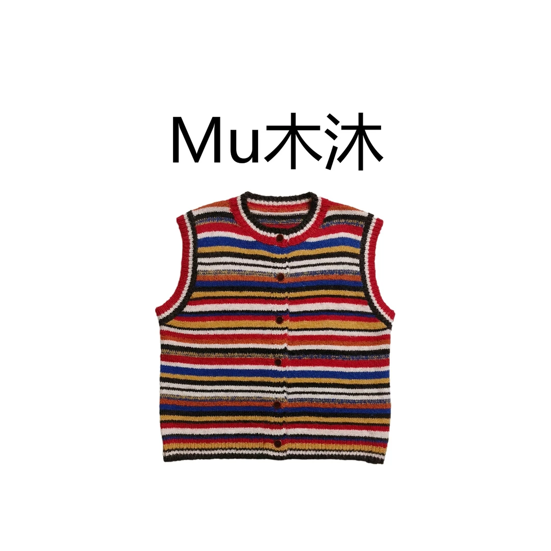 Mu木沐♠新品撞色条纹针织毛衣马甲
