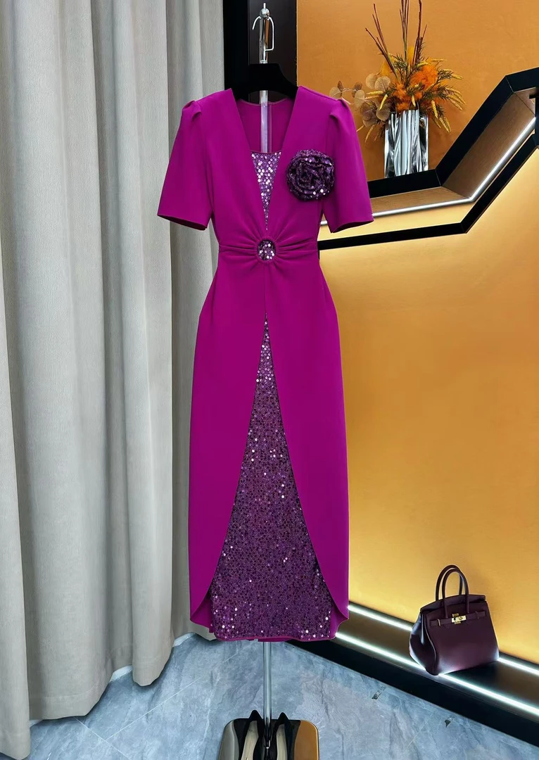 61267-【冬歌】夏季新款法式复古优雅气质时尚名媛显瘦燕尾连衣裙