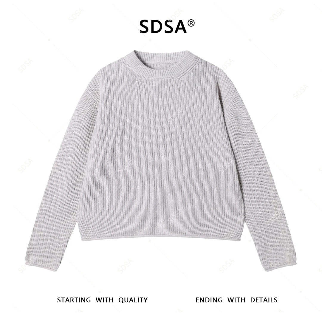 SDSA夏季新款轻奢痞帅男装纯色简约短款圆领针织毛衣百搭慵懒风