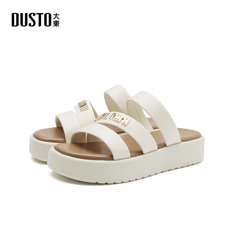 大东厚底沙滩拖鞋女夏外穿休闲时尚百搭软底松糕一字凉拖鞋子1179