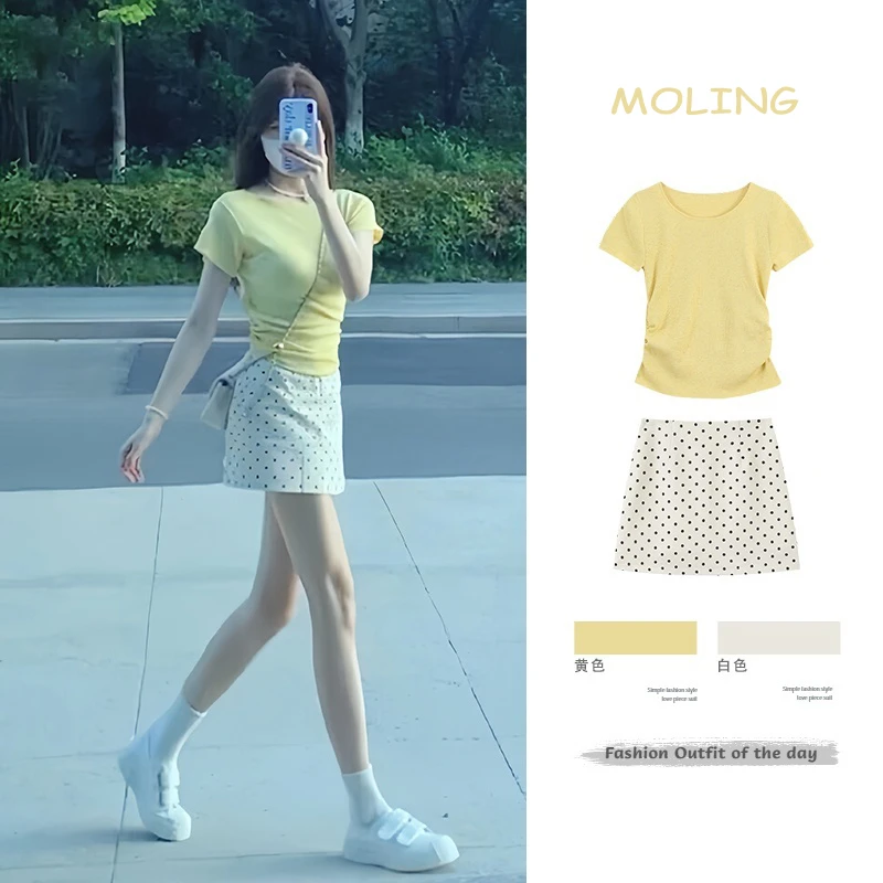 减龄一整套穿搭韩剧女主气质时尚两件套2025新款波点短裙减龄套装