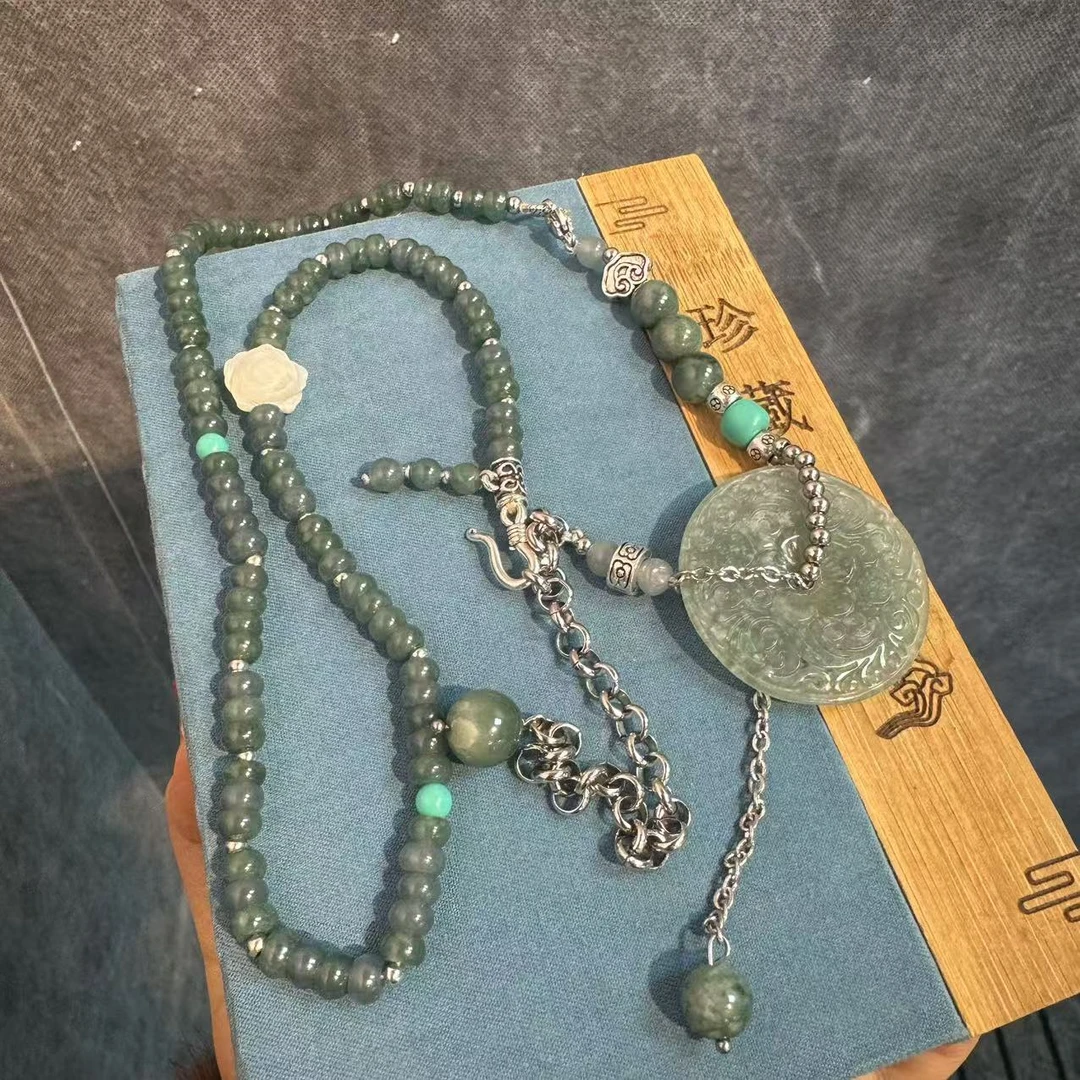 【蓝凤尾平安扣】 天然翡翠平安扣原创设计手链项链两戴男女同款
