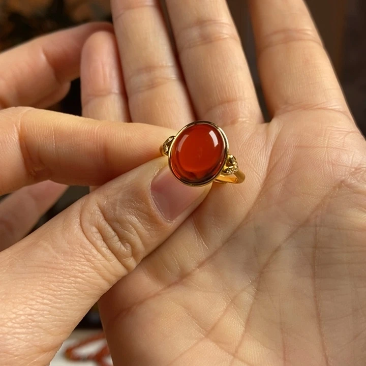 琥珀戒指银S925镶嵌蜜蜡戒指