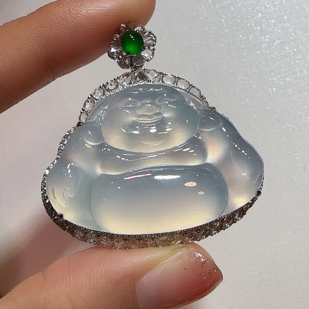 翡翠18K金镶嵌吊坠(不含链)佛公