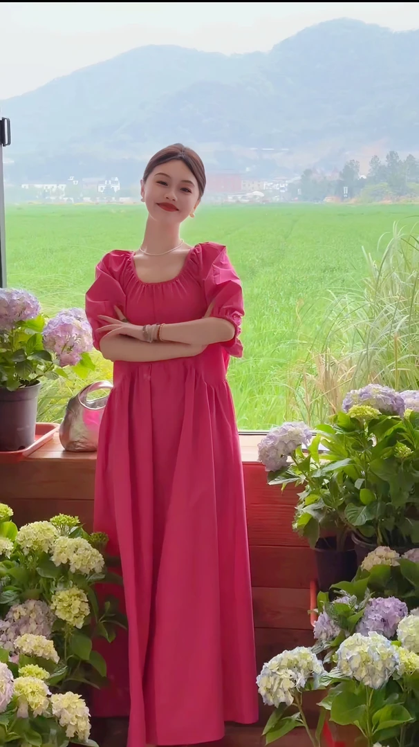 【半夏清甜】遮肉显瘦灯笼设计师连衣裙女夏季--3407