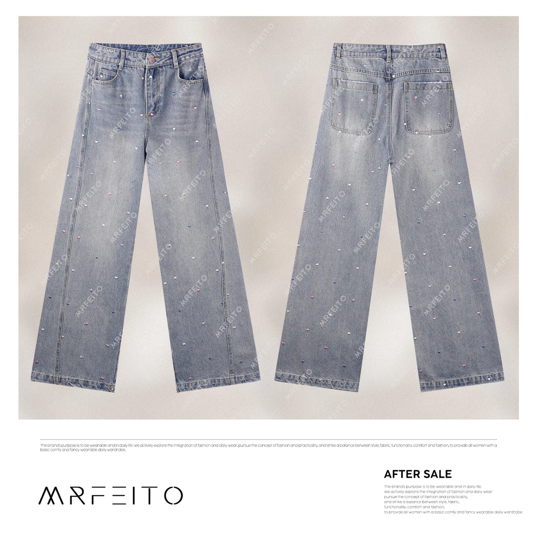 【多彩旅行家】早春刺绣爱心直筒显瘦高腰牛仔裤H1200K02C30943