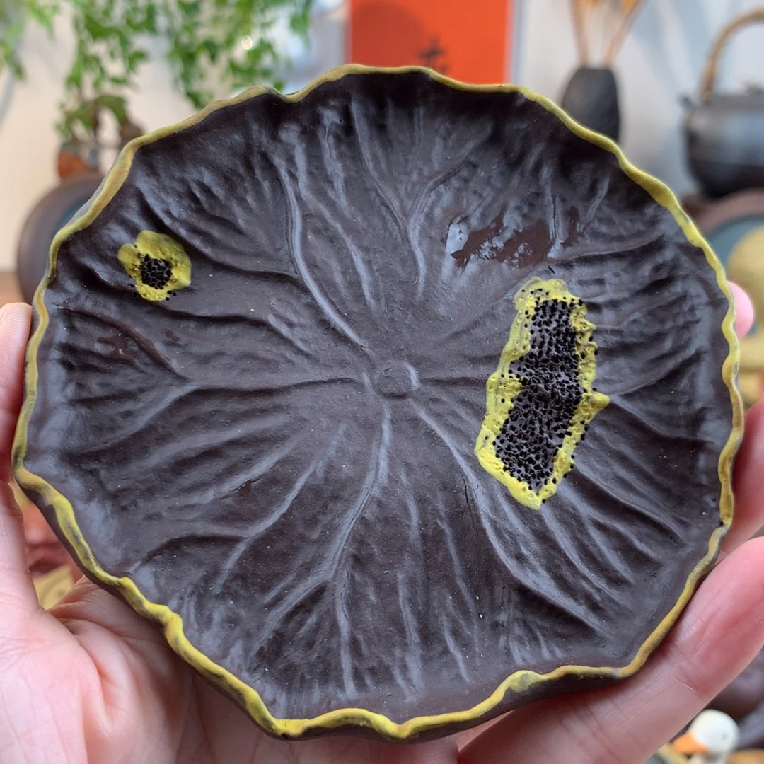 紫砂茶宠荷叶垫紫泥