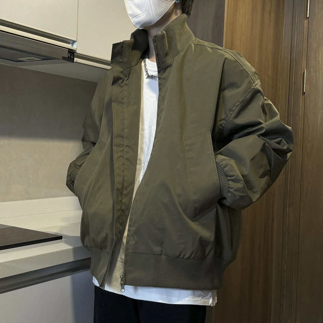 美式短款廓形飞行员夹克男秋季宽松潮牌立领棒球服机能风三防外套