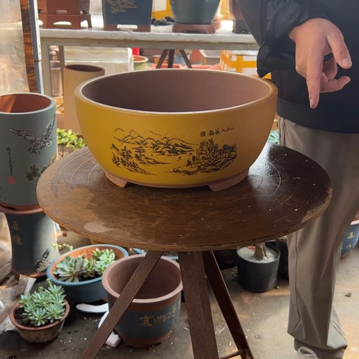 黄色江山如画大号花盆花盆