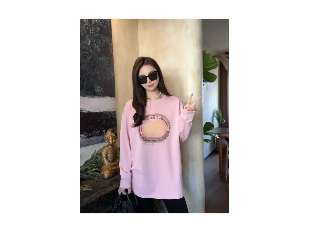 新款“失焦甜桃派”T恤883#P02214新款活力常青藤百搭长袖