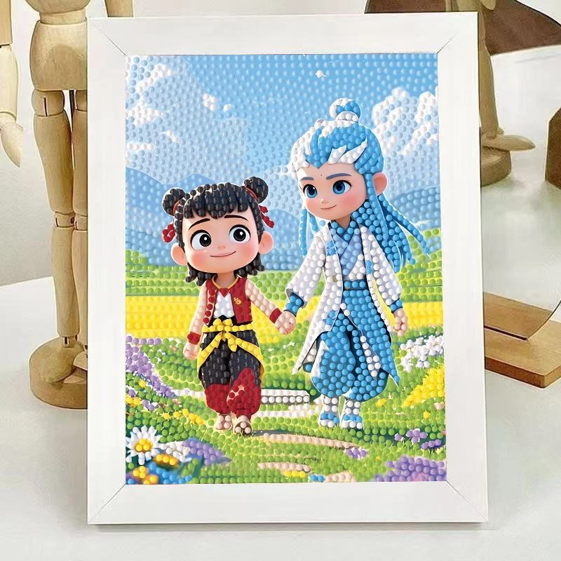 哪吒之魔童敖丙闹海钻石贴画安静钻石画儿童手工diy益智玩具磁力