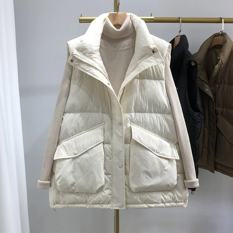 《新粉福利》《荷叶边马甲》女宽松显瘦白鸭绒外搭套韩版大口袋背心