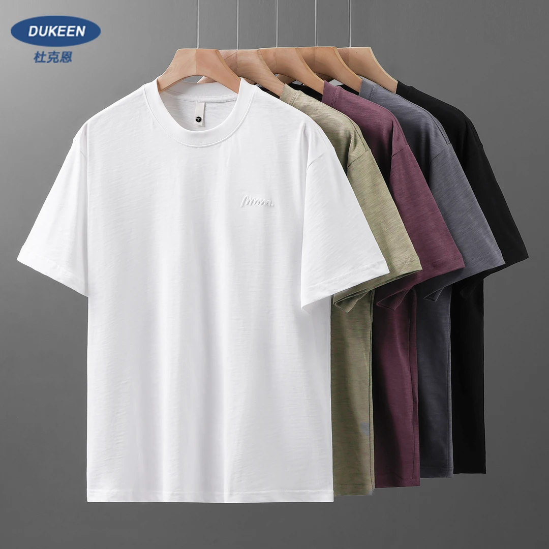 杜克恩 250G重磅竹节棉t恤男短袖夏季透气刺绣圆领半袖正肩体恤潮