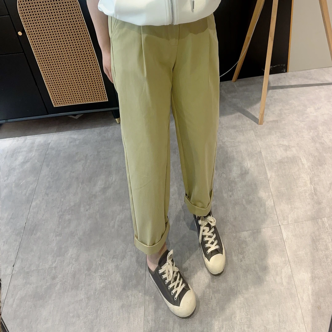 【欧加粒粒】2025年春季小个子韩系显瘦后松紧腰休闲裤 KX95001