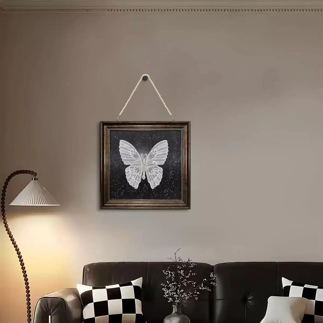 欧式轻奢客厅卧室装饰画实物镶钻沙发背景墙餐厅法式挂画蝴蝶