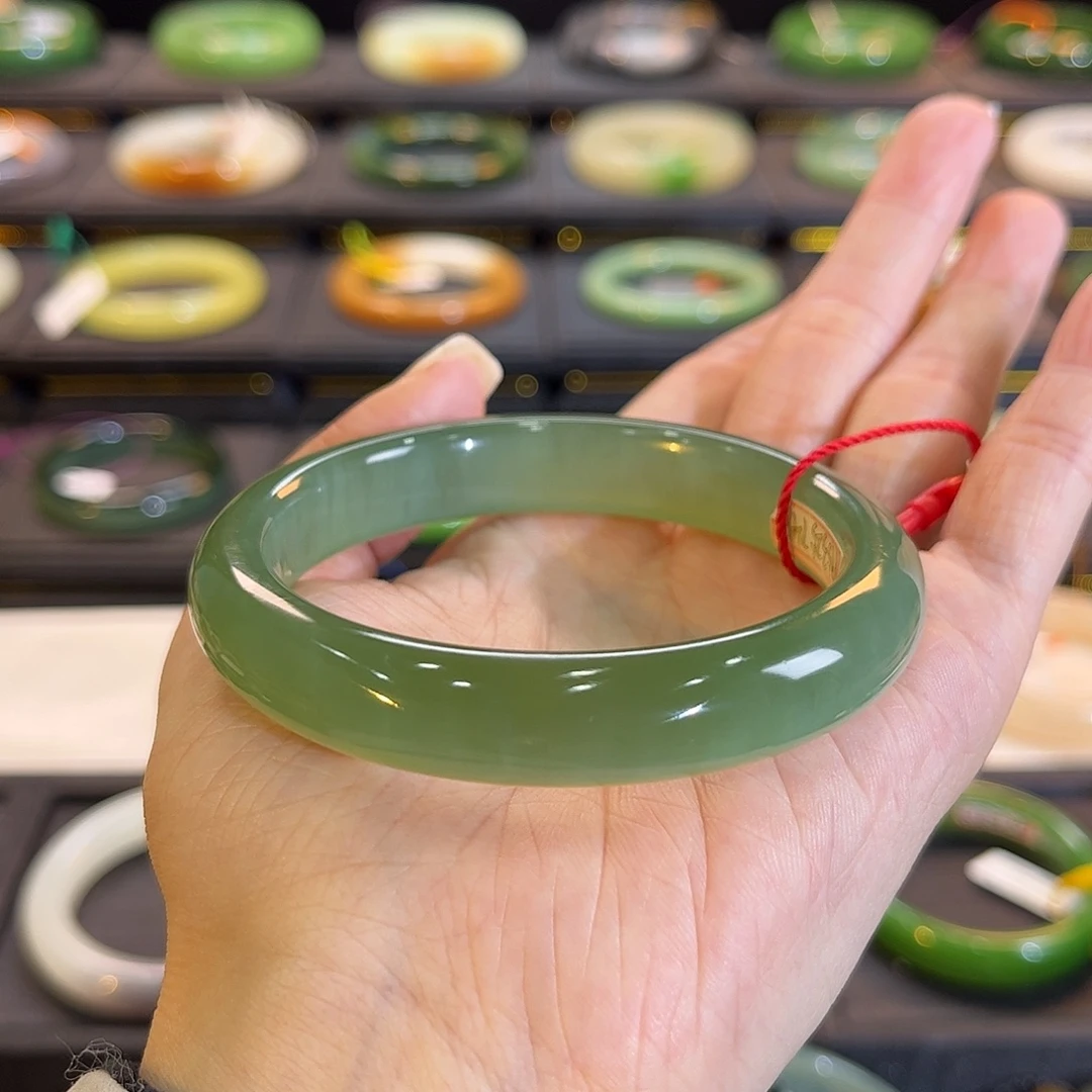 和田玉未镶嵌手镯粉青猫眼