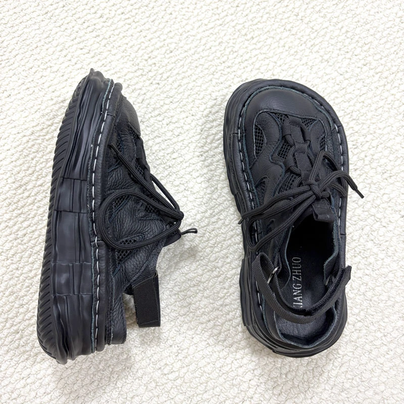 X719-50真皮松糕鞋镂空凉鞋女大头丑萌女鞋软底百搭运动休闲鞋女