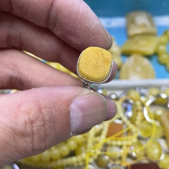 银S925镶嵌琥珀裸石戒指