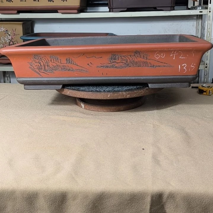 紫砂花盆红色小号长方