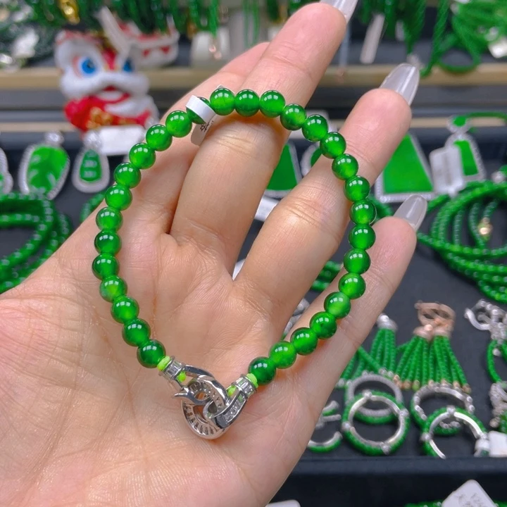 翡翠未镶嵌手链帝绿6