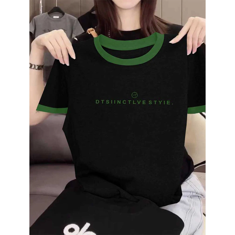 小众设计感圆领彩色拼接撞色短袖T恤女2025新款时尚百搭上衣夏季