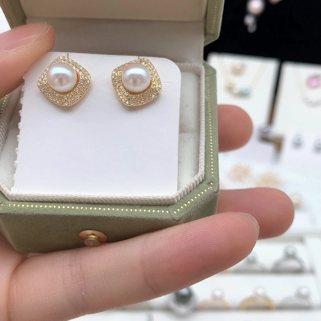 海水珍珠7-7.5mm ak耳钉银S925镶嵌
