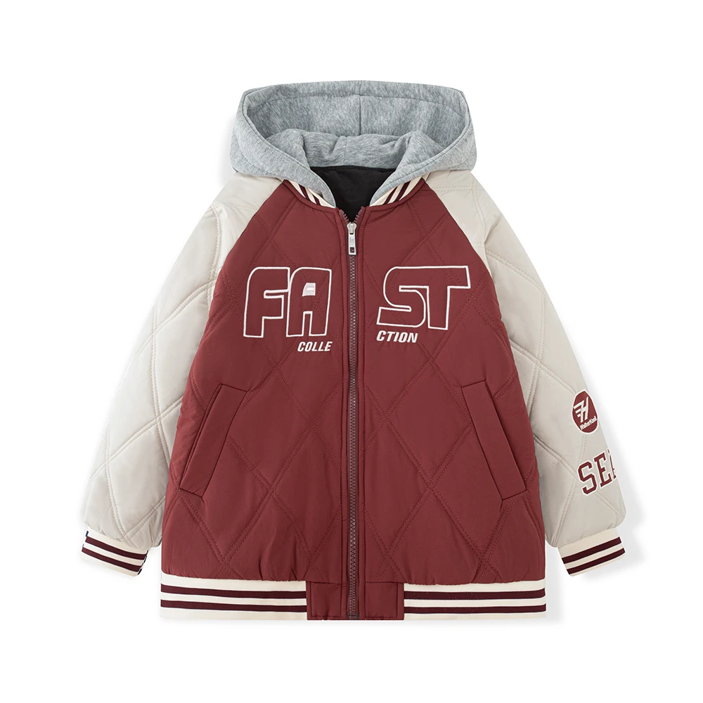 中大童棉袄冬装2025新款连帽保暖外套韩版时髦绗棉拼色加厚棉服