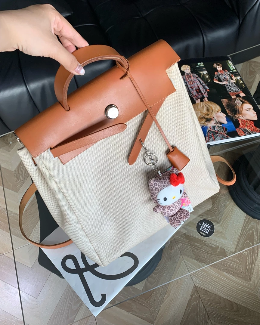 95新 Hermes/爱马仕 金棕银扣herbag双肩包 31cm 16898177