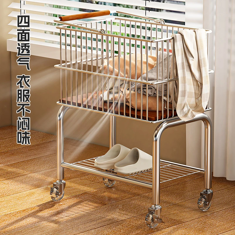 中古脏衣篮浴室双层衣服收纳篮卫生间移动洗衣篮脏衣篓推车置物架