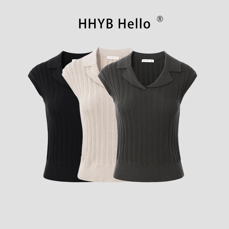 HHYB Hello2025羊毛轻薄舒适无袖上衣轻奢气质感翻领针织衫M1367