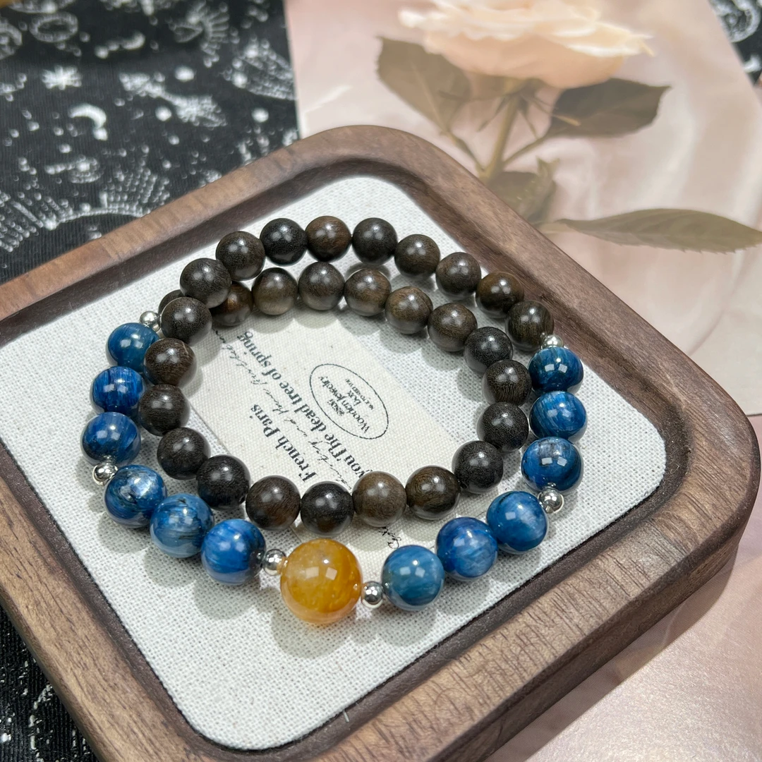 【子休】蓝晶石黄胶花天然水晶双圈手串