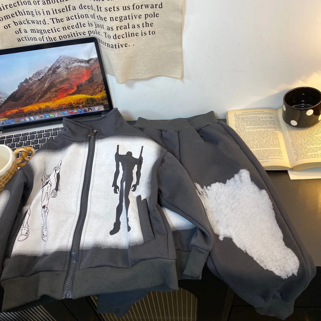 2429潮流时尚百搭洋气流行秋冬男女童加绒套装